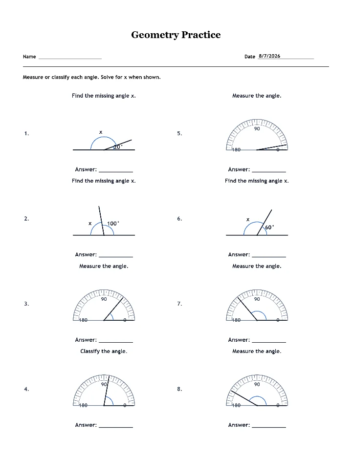 Sample geometry worksheet