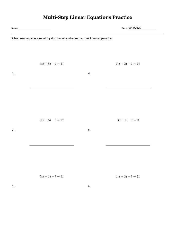 Preview of Multi-Step Linear Equations