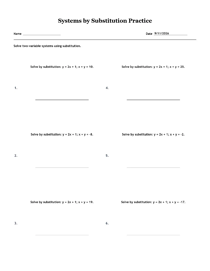 Preview of Systems by Substitution