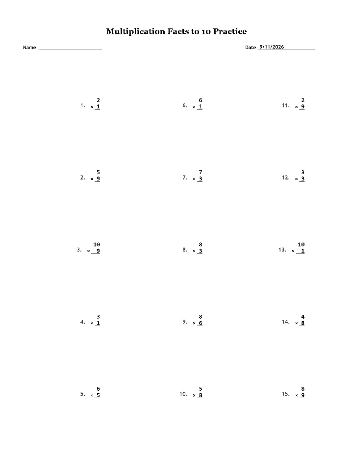 Preview of Multiplication Facts to 10