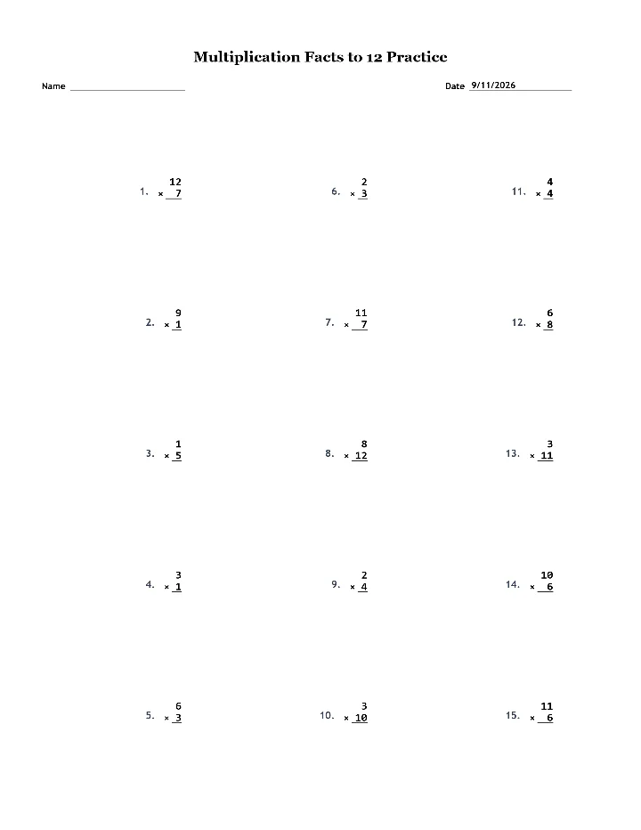Preview of Multiplication Facts to 12
