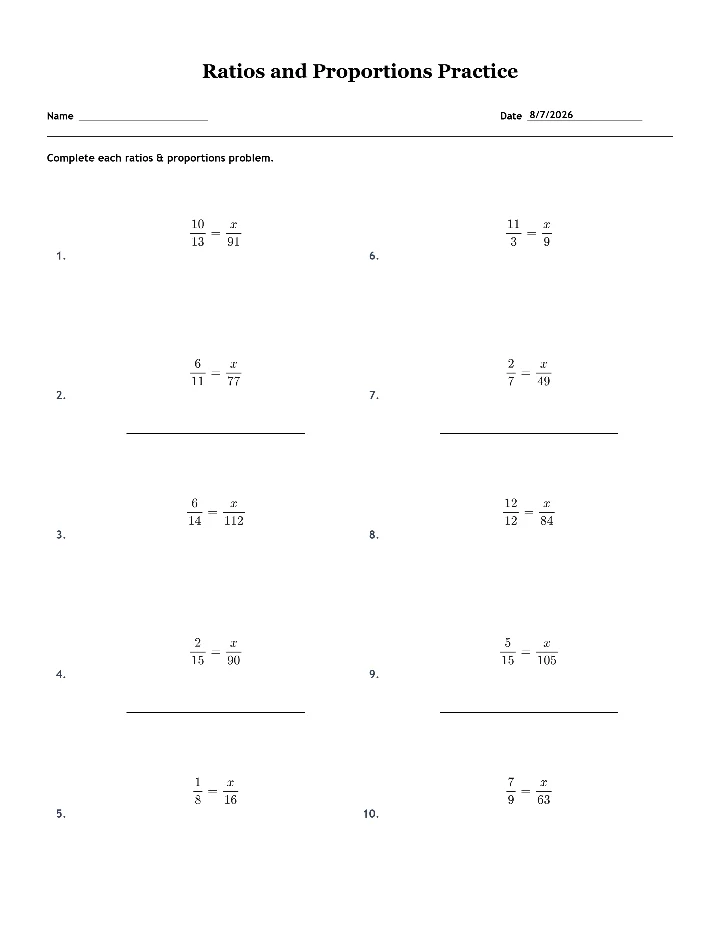 Sample ratios and proportions worksheet